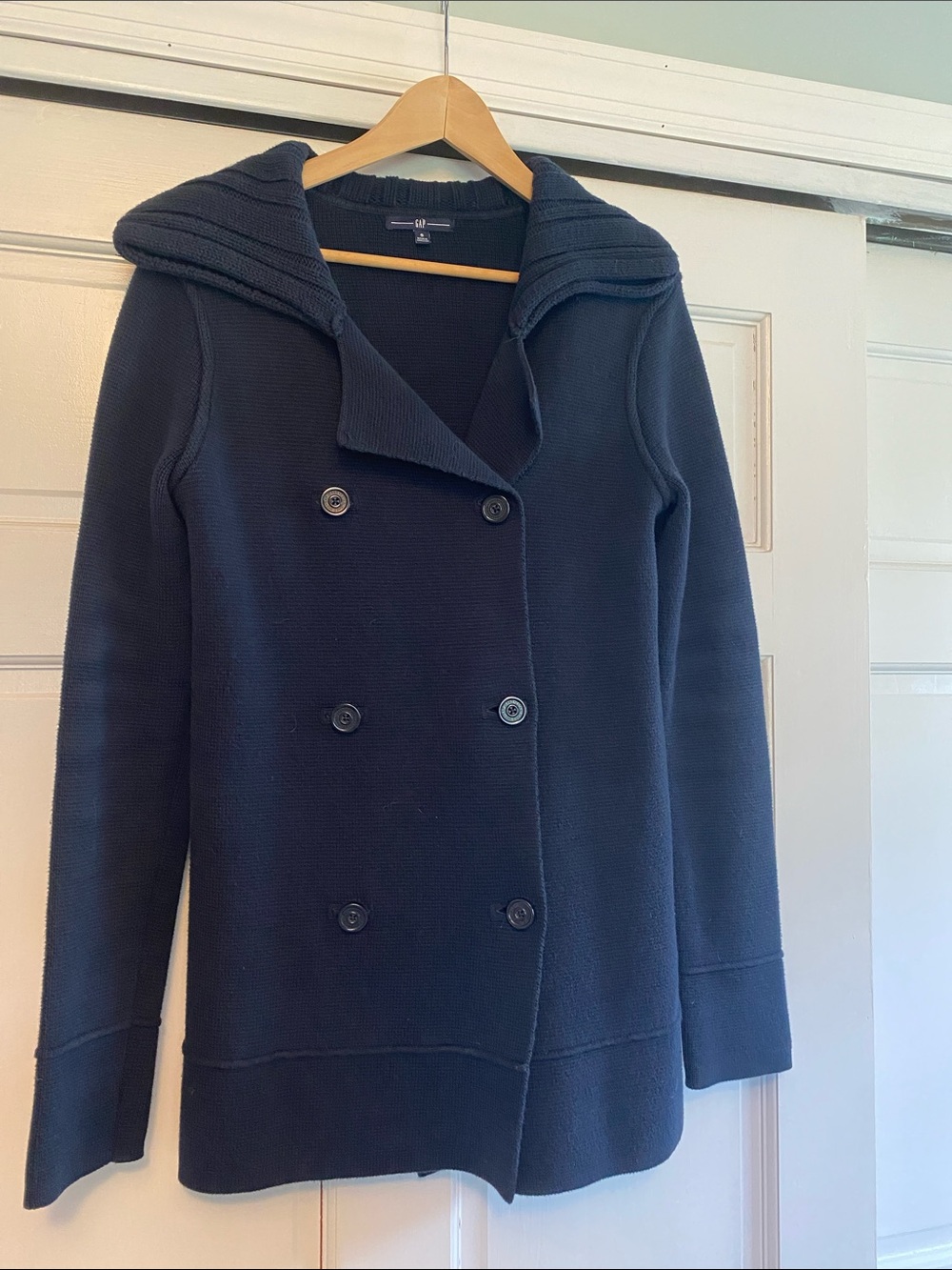 GAP Women's Navy Double-Breasted Knit Cardigan